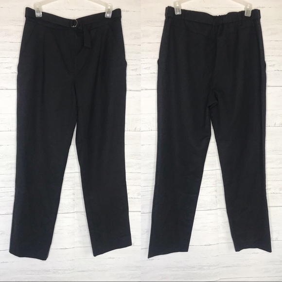 Maje Black Dark Blue Wool Pleated Belted Pants - Picture 2 of 6